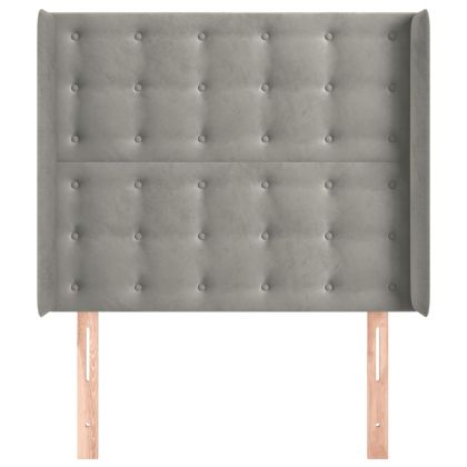 Горна табла за легло с уши, светлосива, 83x16x118/128см, кадифе