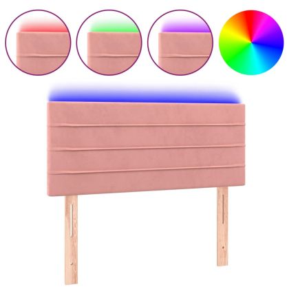 LED горна табла за легло, розова, 100x5x78/88 см, кадифе