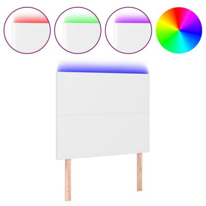 LED горна табла за легло, бяла, 90x5x118/128 см изкуствена кожа
