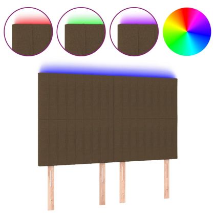 LED горна табла за легло, тъмнокафява,144x5x118/128 см, плат