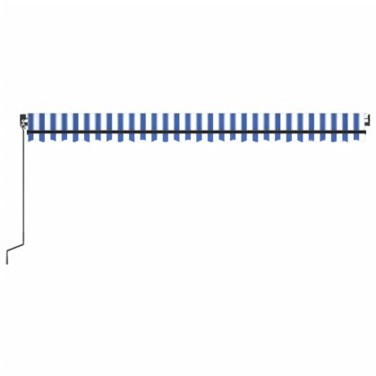Ръчно прибиращ се сенник с LED, 500x350 см, синьо и бяло