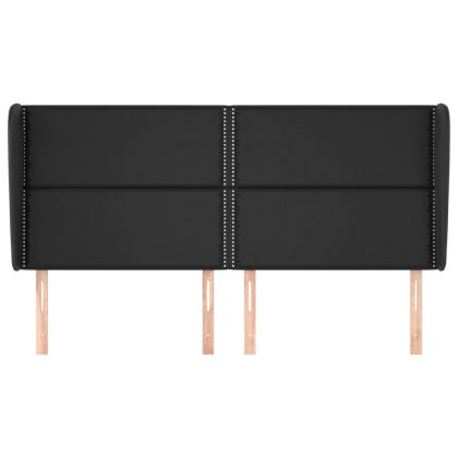 Горна табла за легло с уши, черна, 183x23x118/128 см, кадифе