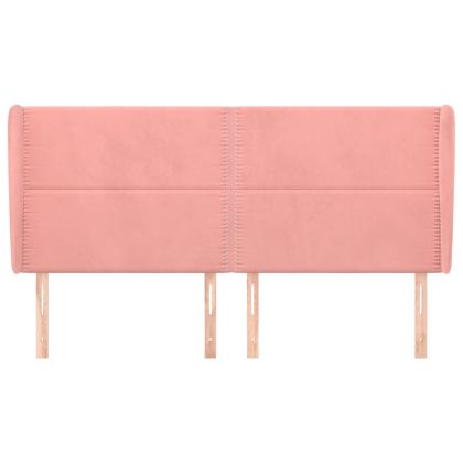 Горна табла за легло с уши, розова, 163x23x118/128 см кадифе