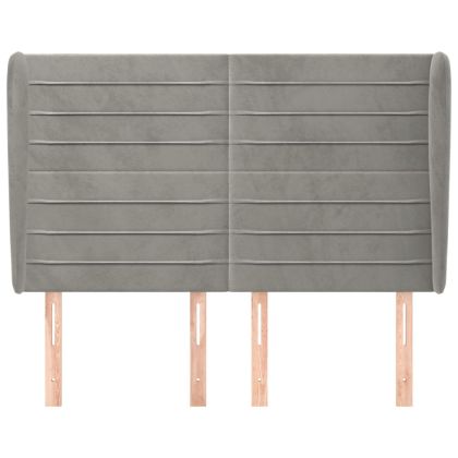 Горна табла за легло с уши,светлосива, 147x23x118/128 см кадифе