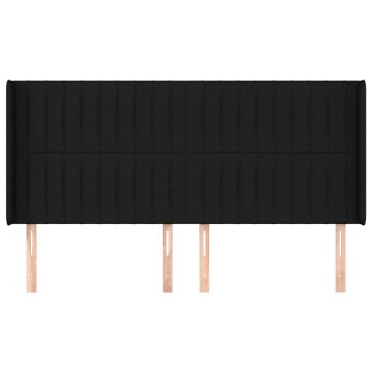 Горна табла за легло с уши, черна, 163x16x118/128 см, плат