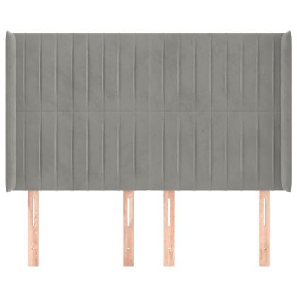 Горна табла за легло с уши, светлосива,147x16x118/128см, кадифе