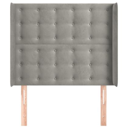 Горна табла за легло с уши, светлосива, 93x16x118/128см, кадифе