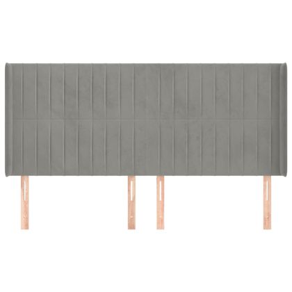 Горна табла за легло с уши, светлосива,163x16x118/128см, кадифе