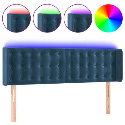 LED горна табла за легло, тъмносиня, 147x16x78/88 см, кадифе