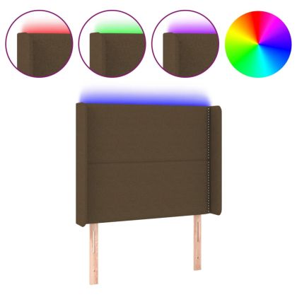 LED горна табла за легло, тъмнокафява,93x16x118/128 см, плат