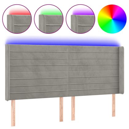 LED горна табла за легло, светлосива, 163x16x118/128 см, кадифе