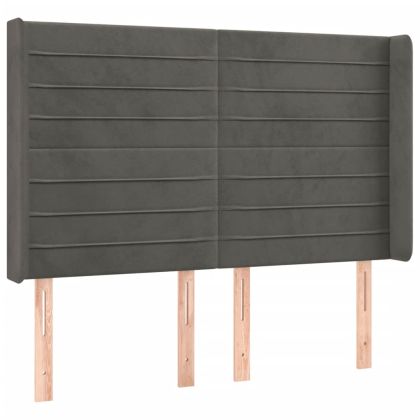 LED горна табла за легло, тъмносива, 147x16x118/128 см, кадифе