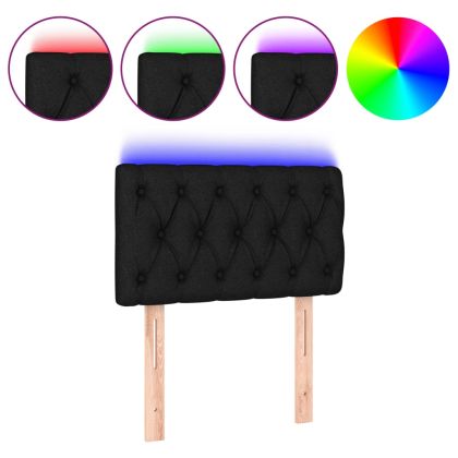 LED горна табла за легло, черна, 80x7x78/88 см, плат