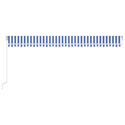 Ръчно прибиращ се сенник с LED, 600x350 см, синьо и бяло