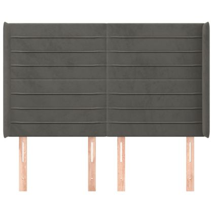 Горна табла за легло с уши, тъмносива, 147x16x118/128см, кадифе