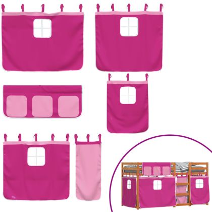 Двуетажно легло със завеси розово 90x190 см масивен бор масив