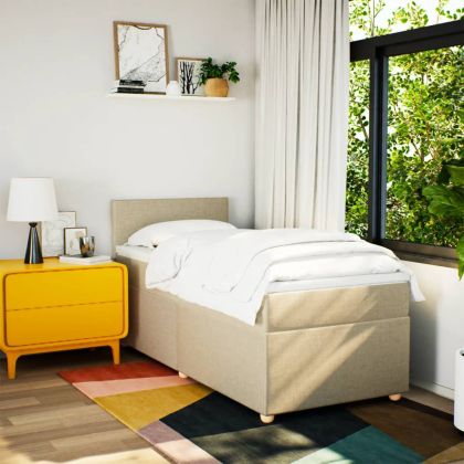 Боксспринг легло с матрак, кремава, 90x190 см, плат