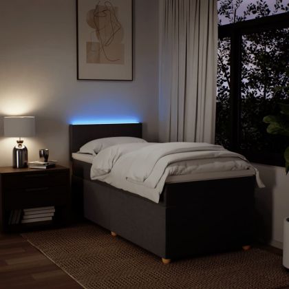 Боксспринг легло с матрак, тъмнокафяво, 90x200 см, плат