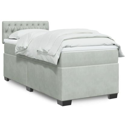 Боксспринг легло с матрак, светлосива, 90x190 см, кадифе