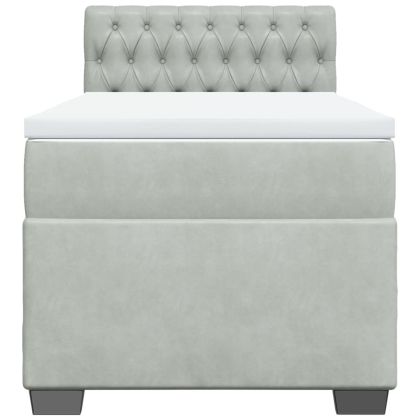 Боксспринг легло с матрак, светлосива, 90x190 см, кадифе