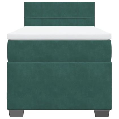 Боксспринг легло с матрак, тъмнозелена, 90x190 см, кадифе