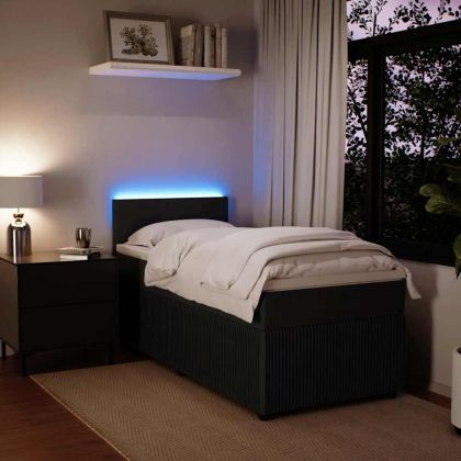 Боксспринг легло с матрак, черно, 100x200 см, кадифе