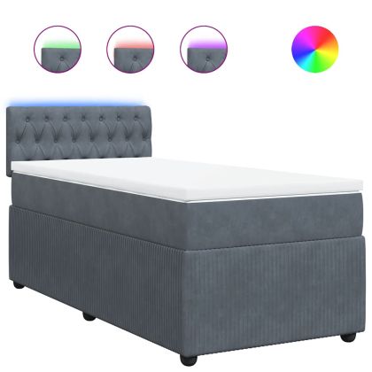 Боксспринг легло с матрак, тъмносиво, 90x200 см, кадифе