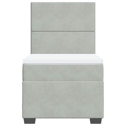 Боксспринг легло с матрак, светлосива, 90x190 см, кадифе