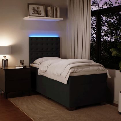 Боксспринг легло с матрак, черно, 90x200 см, кадифе