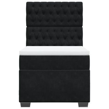 Боксспринг легло с матрак, черна, 90x190 см, кадифе