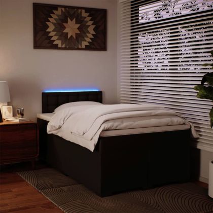 Боксспринг легло с матрак, черно, 120x190 см, изкуствена кожа