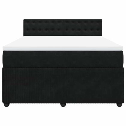 Боксспринг легло с матрак, черно, 140x190 см, кадифе