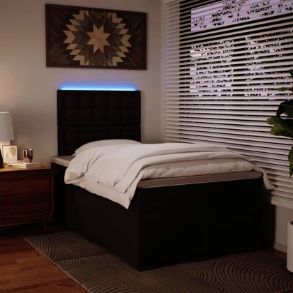 Боксспринг легло с матрак, черно, 120x200 см, изкуствена кожа