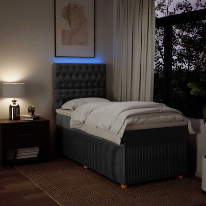 Боксспринг легло с матрак, тъмносиво, 90x200 см, плат