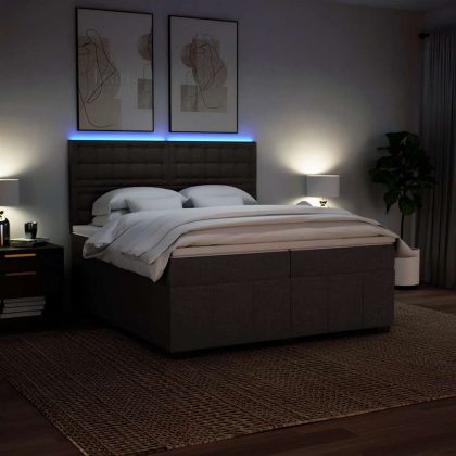 Боксспринг легло с матрак, тъмнокафяво, 200x200 см, плат