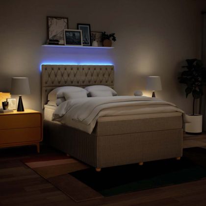 Боксспринг легло с матрак, кремаво, 140x190 см, плат