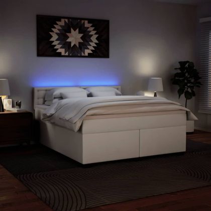 Боксспринг легло с матрак, бяло, 180x200 см, изкуствена кожа