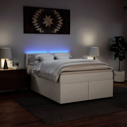 Боксспринг легло с матрак, бяло, 140x200 см, изкуствена кожа