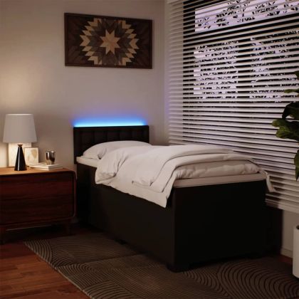 Боксспринг легло с матрак, черно, 90x200 см, изкуствена кожа