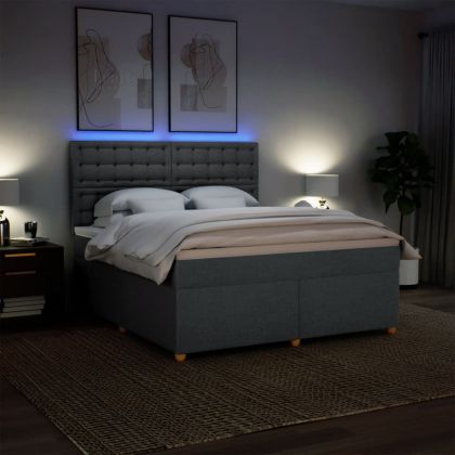 Боксспринг легло с матрак, тъмносиво, 180x200 см, плат