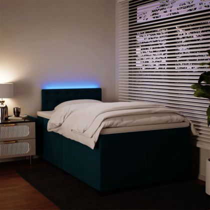 Боксспринг легло с матрак, синьо, 120x190 см, кадифе