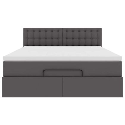 Османска легло с матраци&LED, сиво, 140x200 см, изкуствена кожа