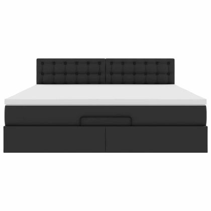 Османска легло с матраци&LED, черно, 160x200см, изкуствена кожа