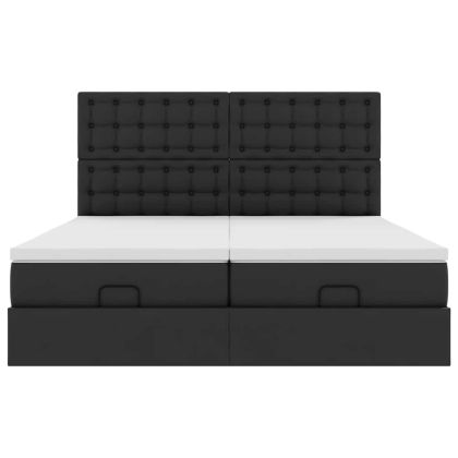 Османска легло с матраци&LED, черно, 180x200см, изкуствена кожа