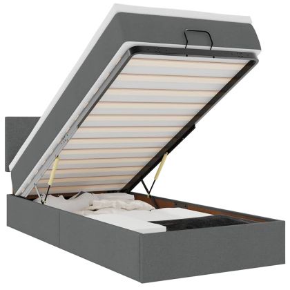 Османска легло с матрак и LED, тъмносиво, 80x200 см, плат