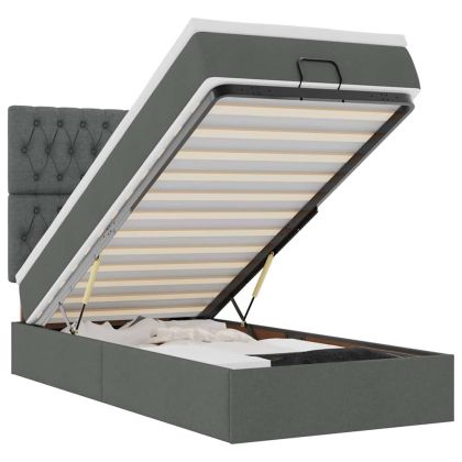 Османска легло с матрак и LED, тъмносиво, 90x200 см, плат