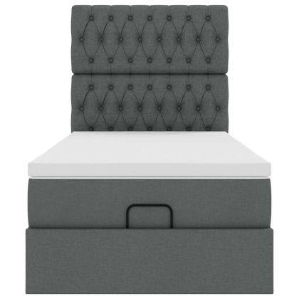 Османска легло с матрак и LED, тъмносиво, 90x200 см, плат