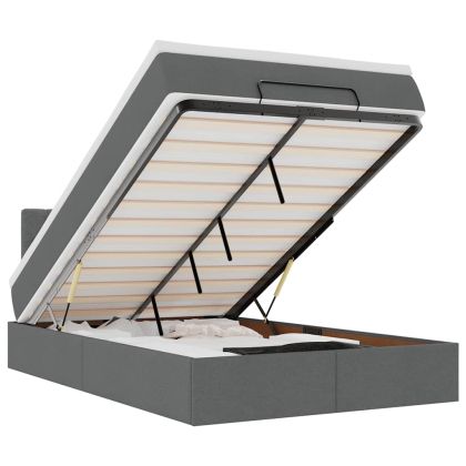 Османска легло с матрак и LED, тъмносиво, 120x200 см, плат