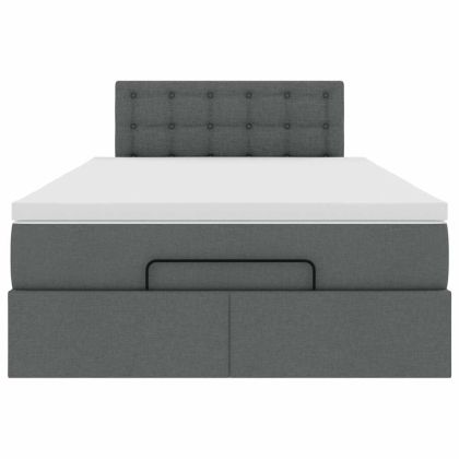 Османска легло с матрак и LED, тъмносиво, 120x200 см, плат