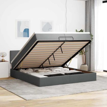 Османска легло с матрак и LED, тъмносиво, 200x200 см, плат